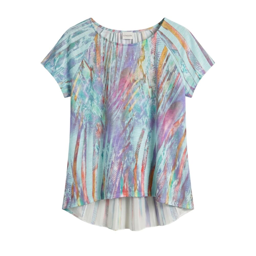Chico's Women's L Boho Resortwear Artsy Vacation Pleated Back Asymmetric Tunic
